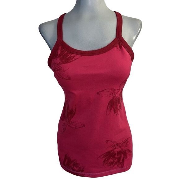 Vintage lululemon mesh racerback tank top pink lotus print size 6 power ujjayi Y - Picture 1 of 8